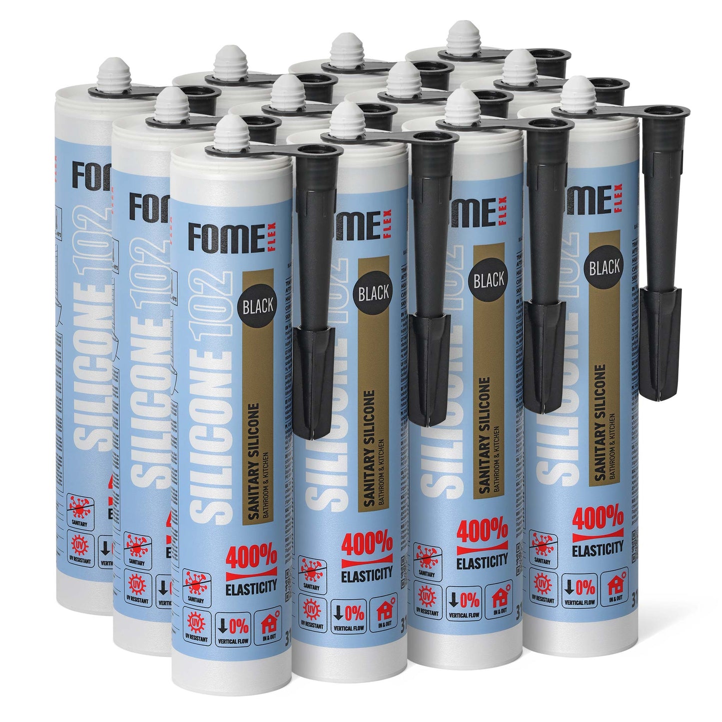 12 Schachtel FOME FLEX 102 Sanitärsilikon, schwarz