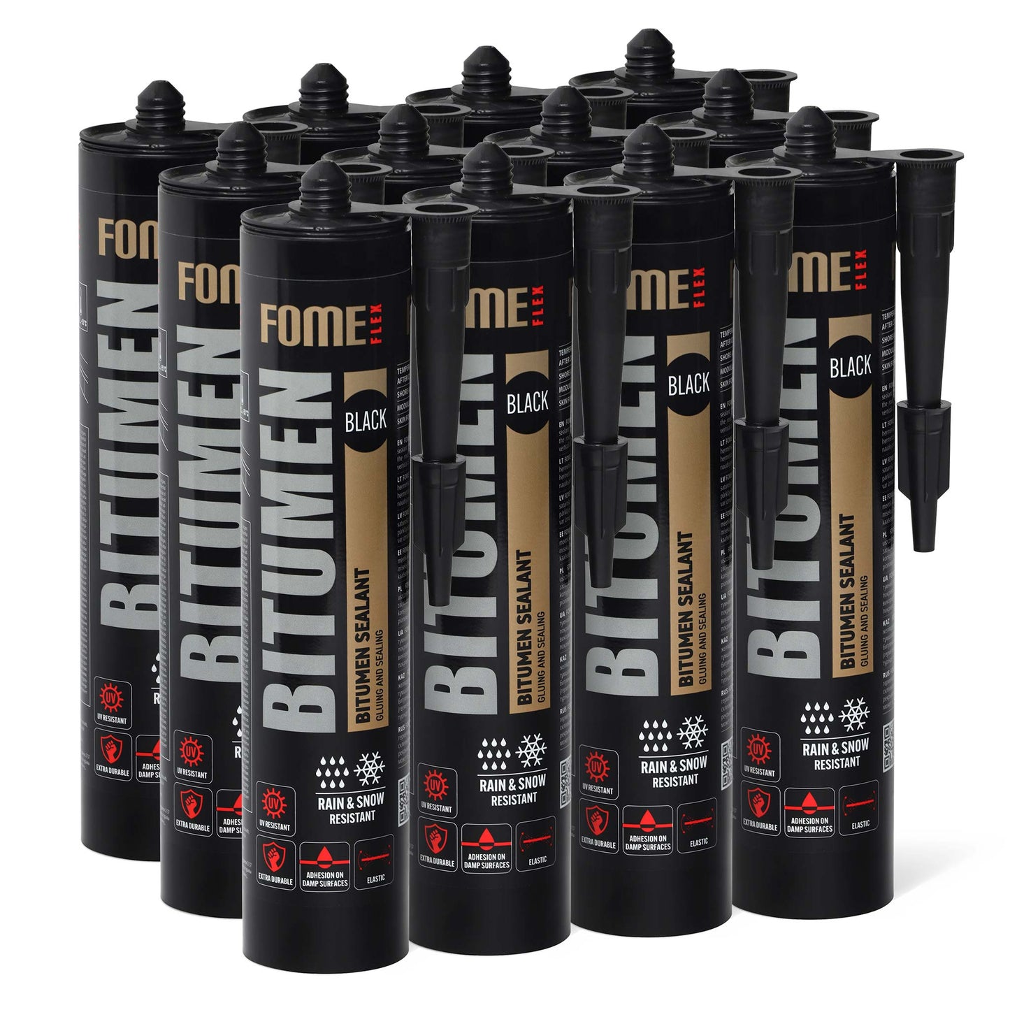 12 Stück FOME FLEX Bitumen-Dichtstoff, Schwarz