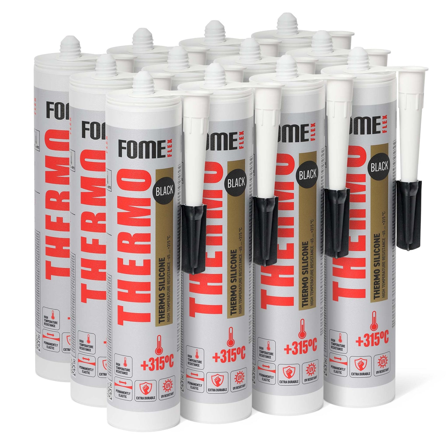 12 FOME FLEX Hochtemperatur-Silikon THERMO 315 °C, schwarz, 300ml, Schachtel (12 Stück)