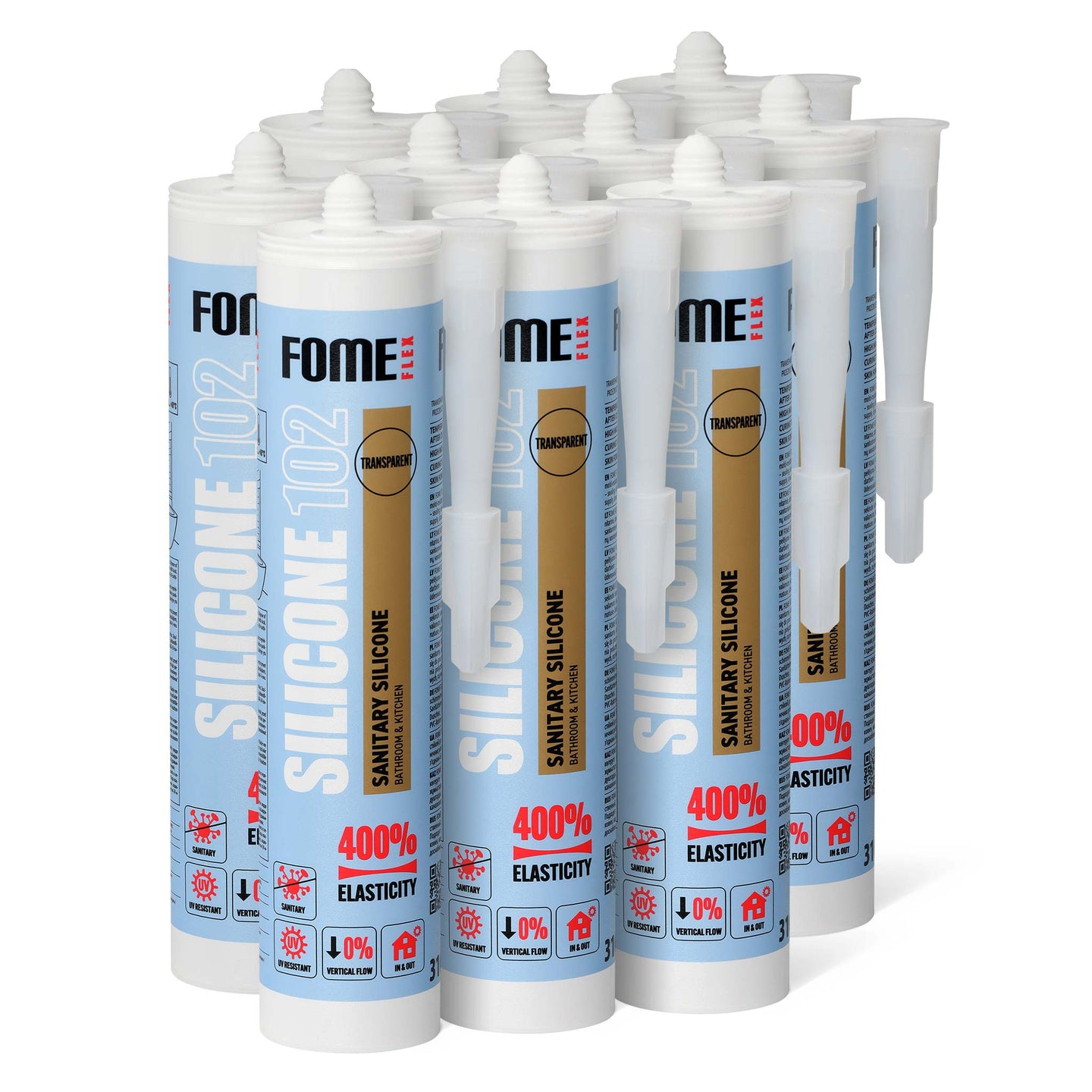 10 Stück FOME FLEX 102 Sanitärsilikon für Bad & Küche, transparent