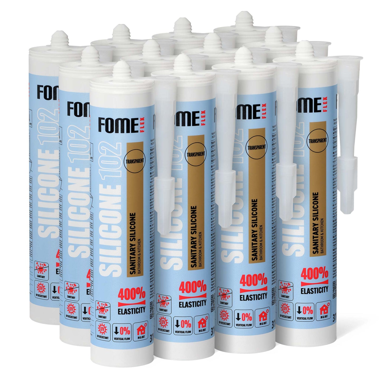 12 Schachtel FOME FLEX 102 Sanitärsilikon für Bad & Küche, transparent