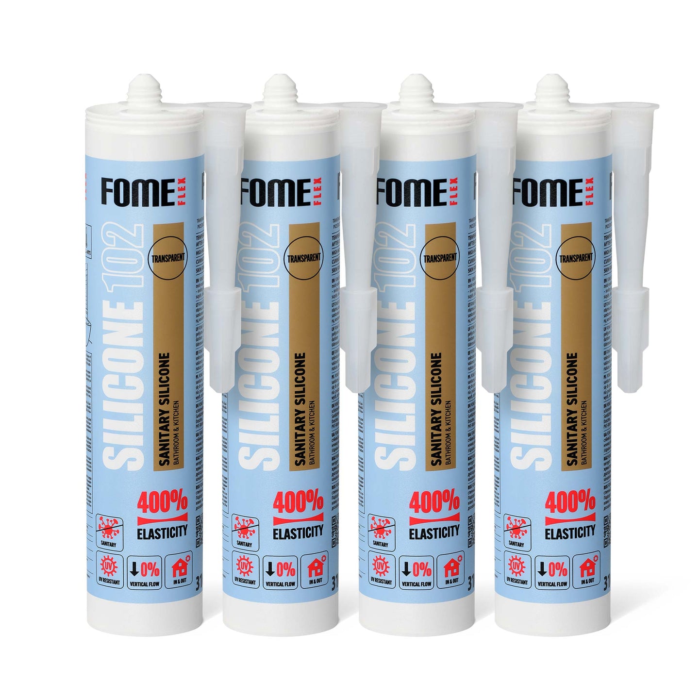 4 Stück FOME FLEX 102 Sanitärsilikon für Bad & Küche, transparent