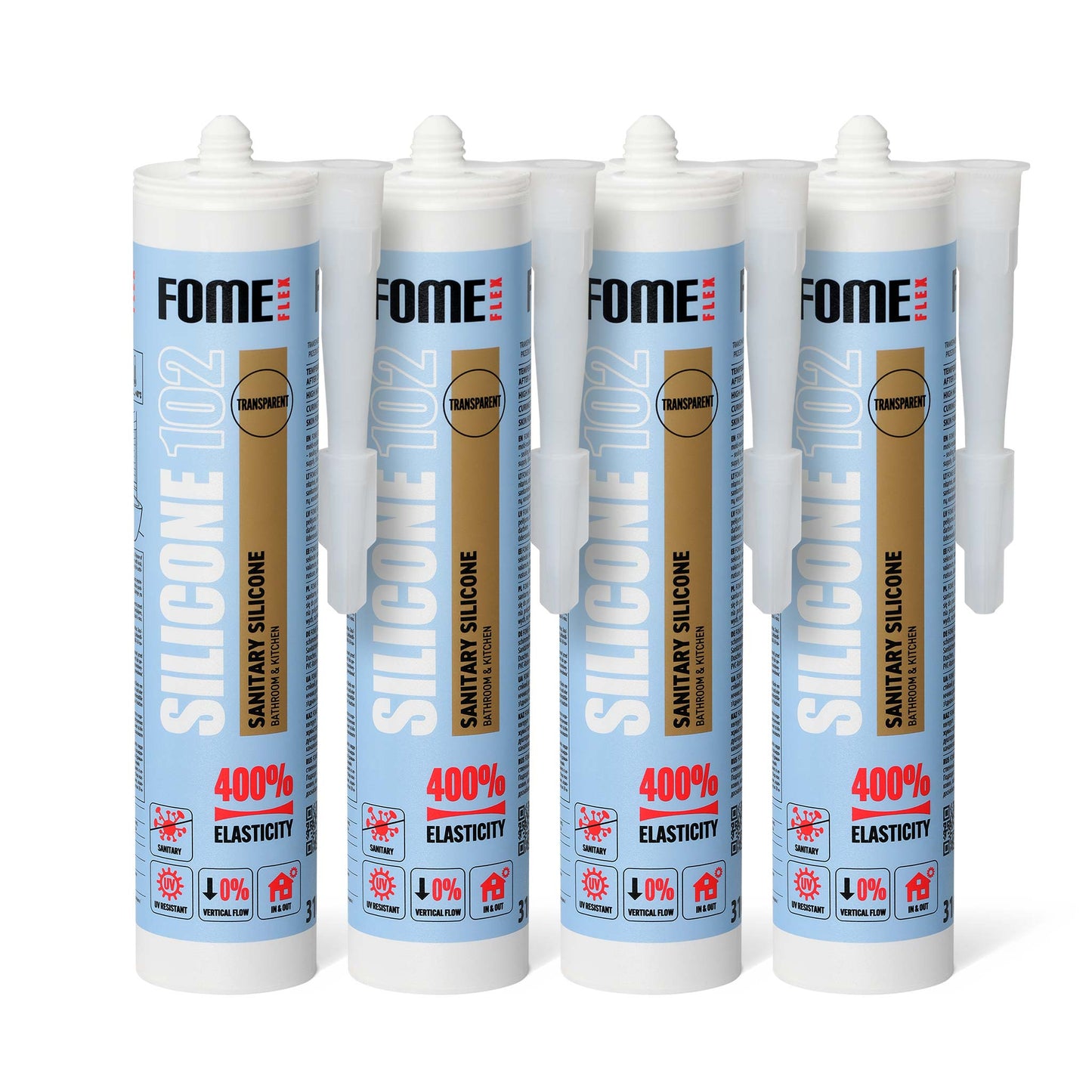 4 Stück FOME FLEX 102 Sanitärsilikon für Bad & Küche, transparent