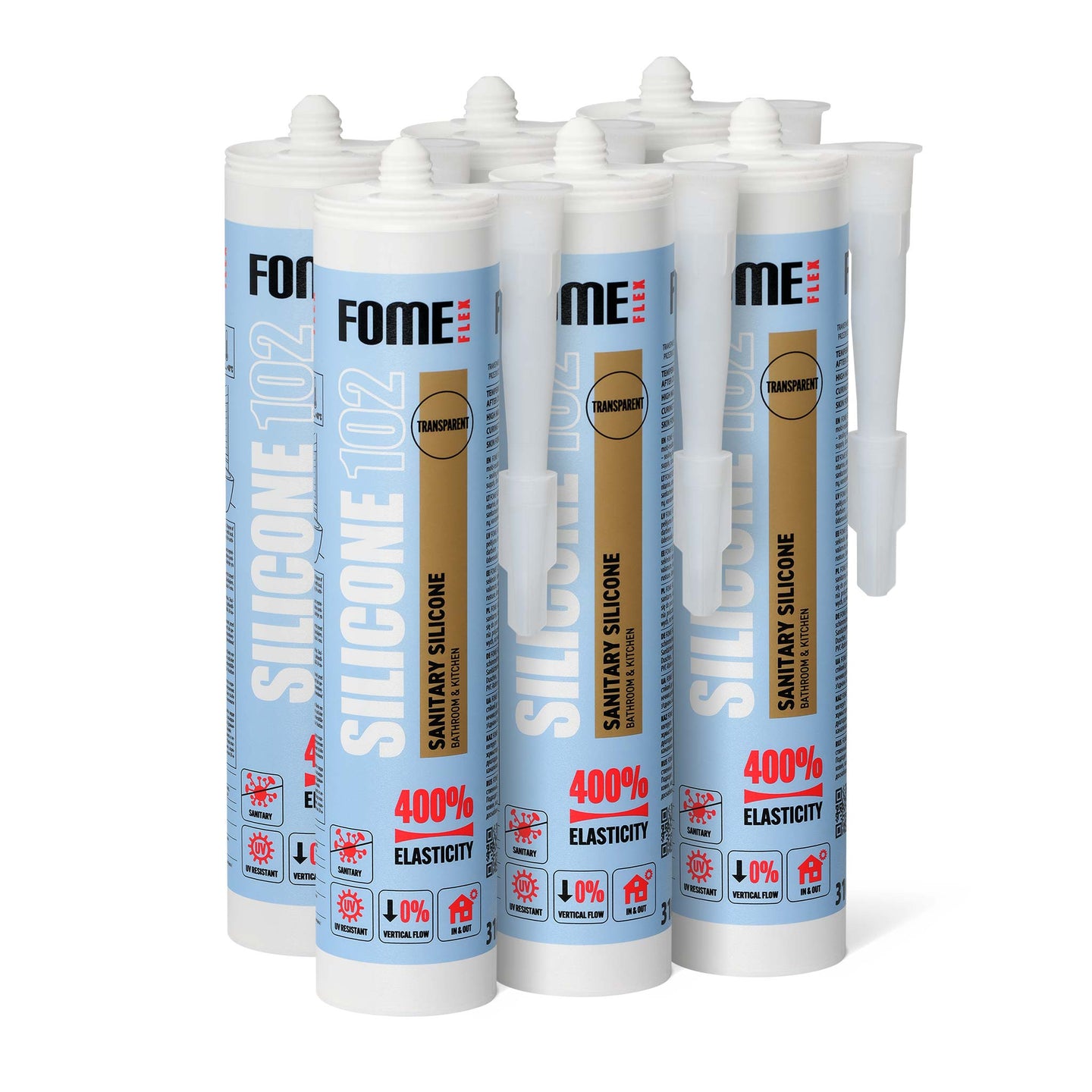 6 Stück FOME FLEX 102 Sanitärsilikon für Bad & Küche, transparent