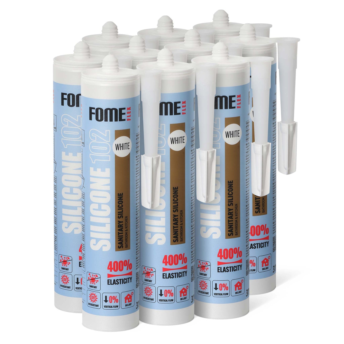 10 Stück FOME FLEX 102 Sanitärsilikon für Bad & Küche, weiß