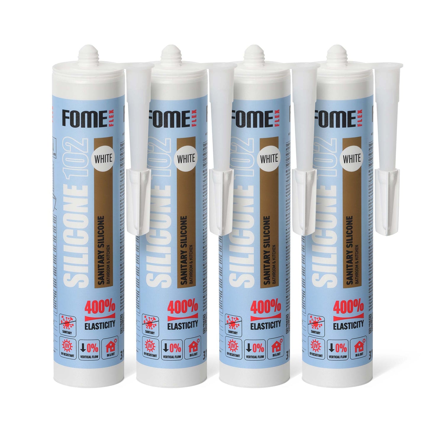 4 Stück FOME FLEX 102 Sanitärsilikon für Bad & Küche, weiß