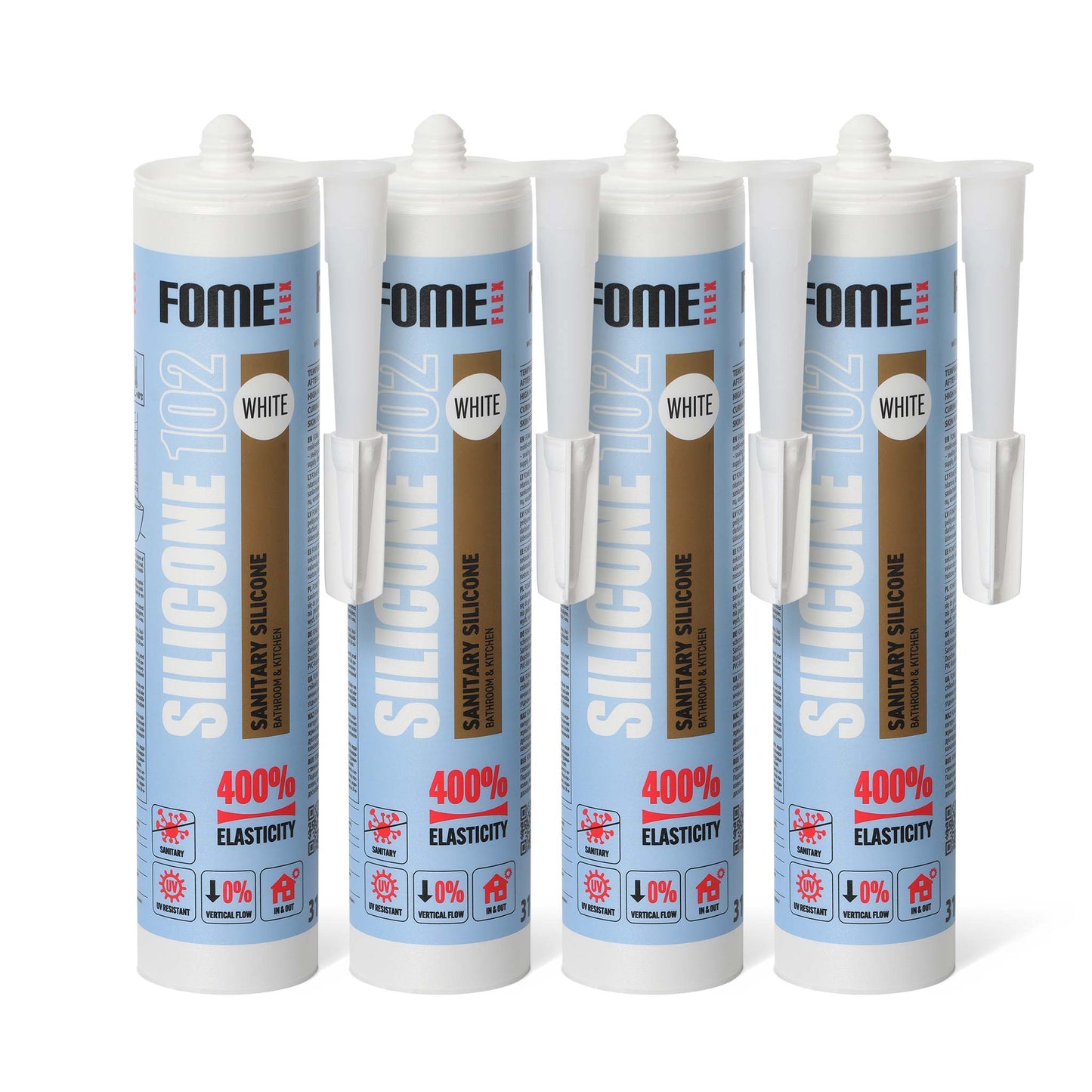 4 Stück FOME FLEX 102 Sanitärsilikon für Bad & Küche, weiß