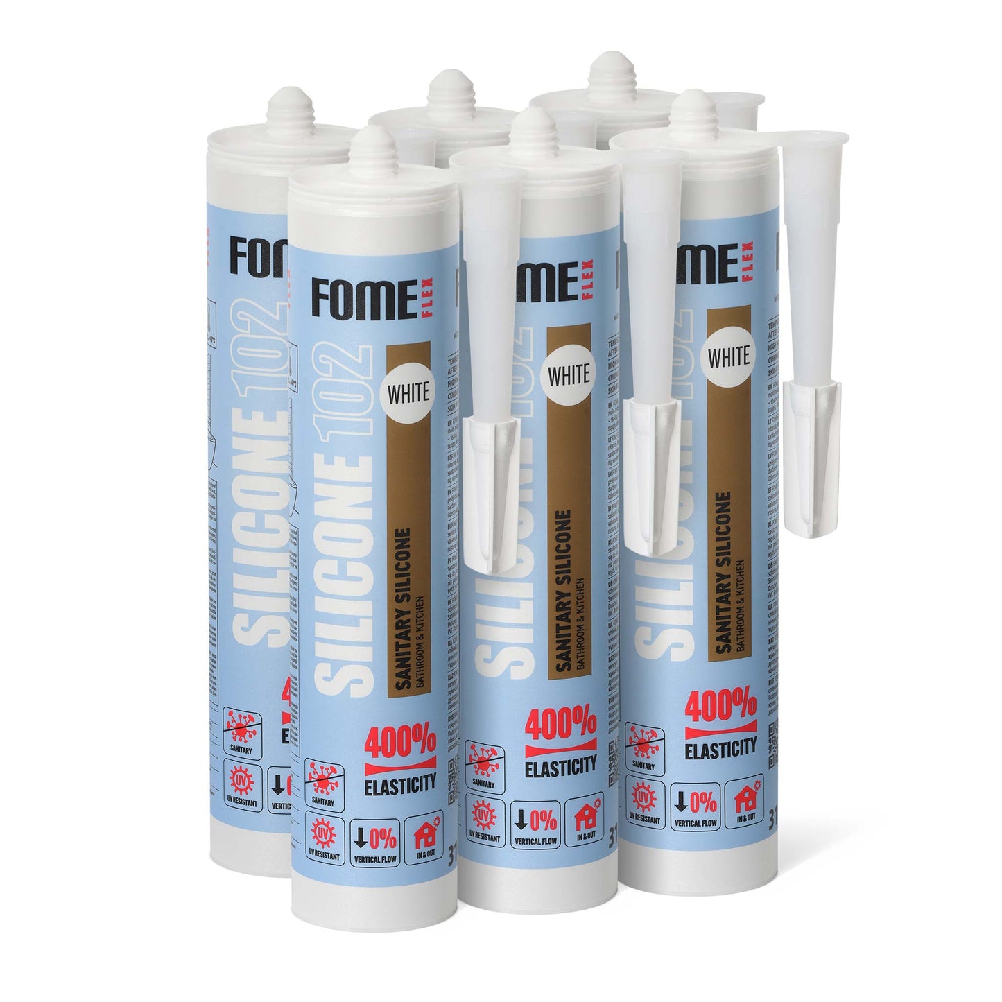 6 Stück FOME FLEX 102 Sanitärsilikon für Bad & Küche, weiß