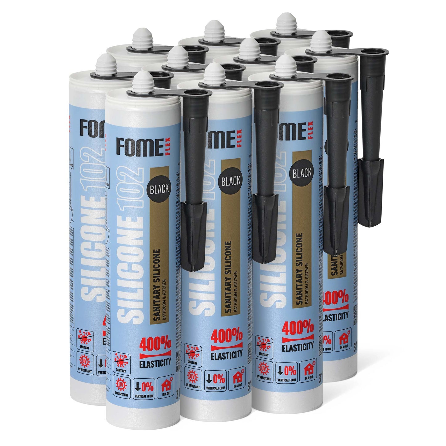 10 Stück FOME FLEX 102 Sanitärsilikon, schwarz