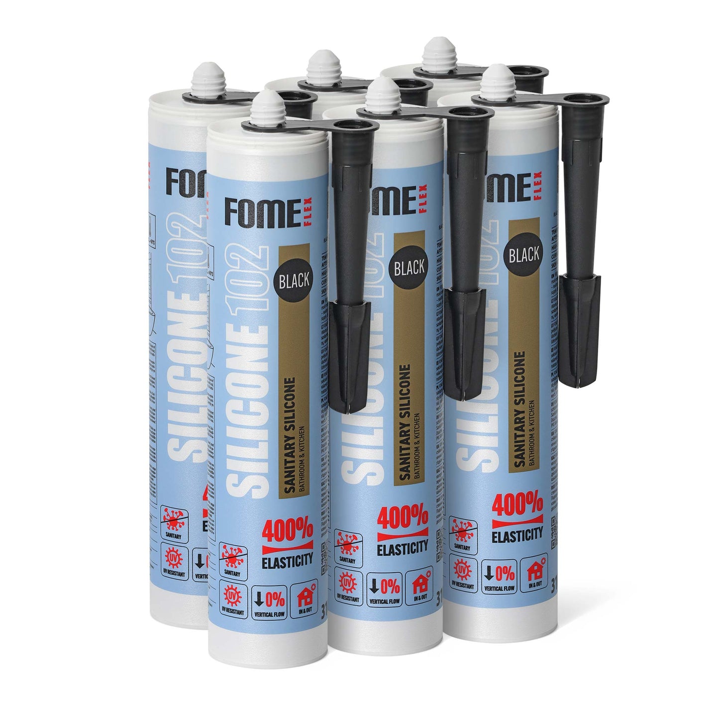6 Stück FOME FLEX 102 Sanitärsilikon, schwarz