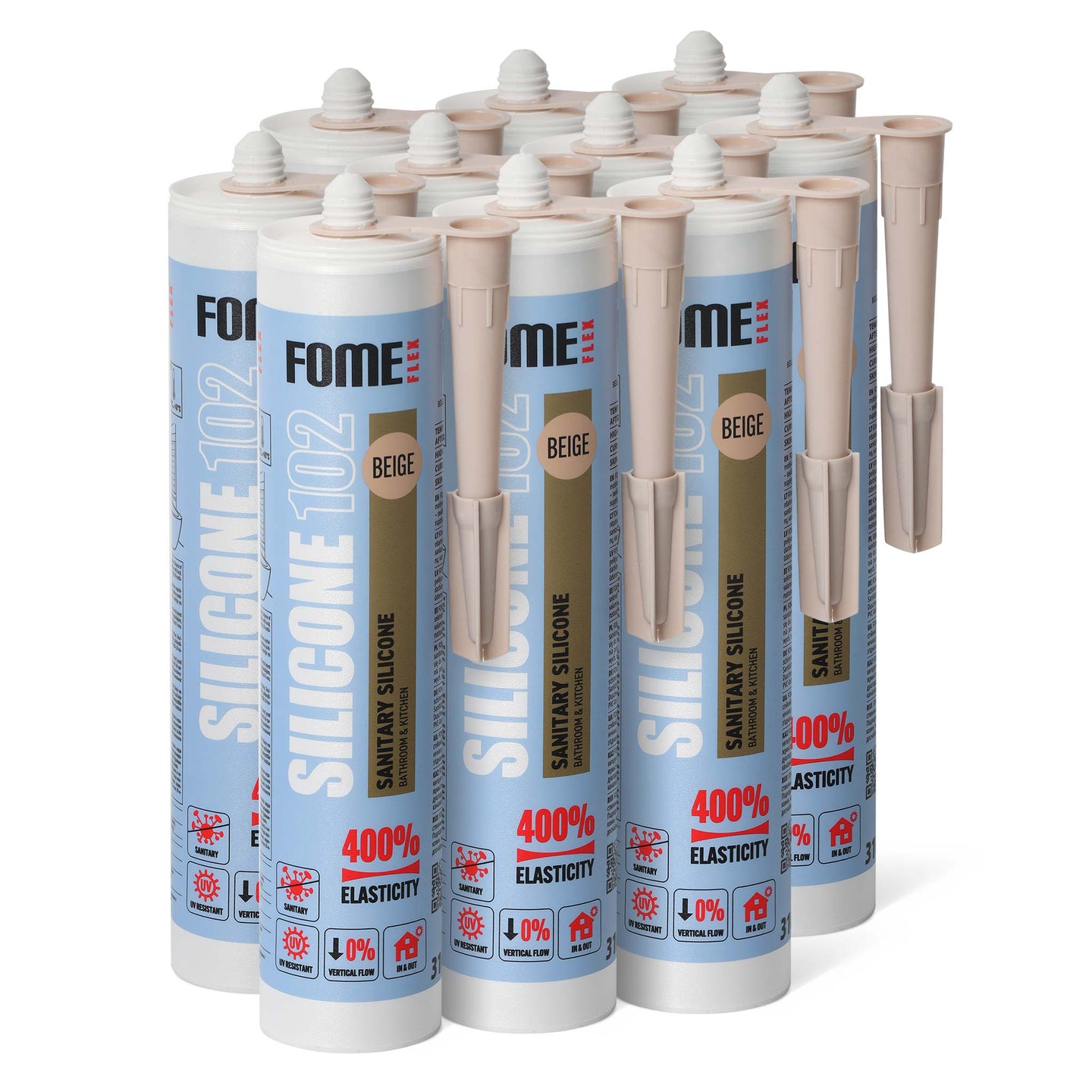10 Stück FOME FLEX 102 Sanitärsilikon für Bad & Küche, beige