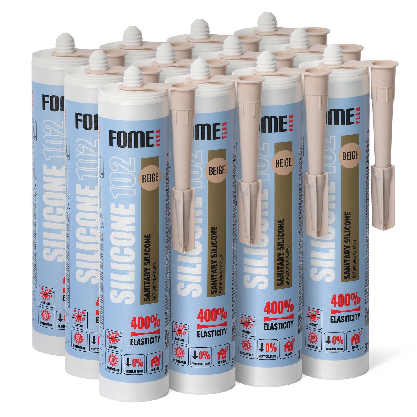 12 Schachtel FOME FLEX 102 Sanitärsilikon für Bad & Küche, beige