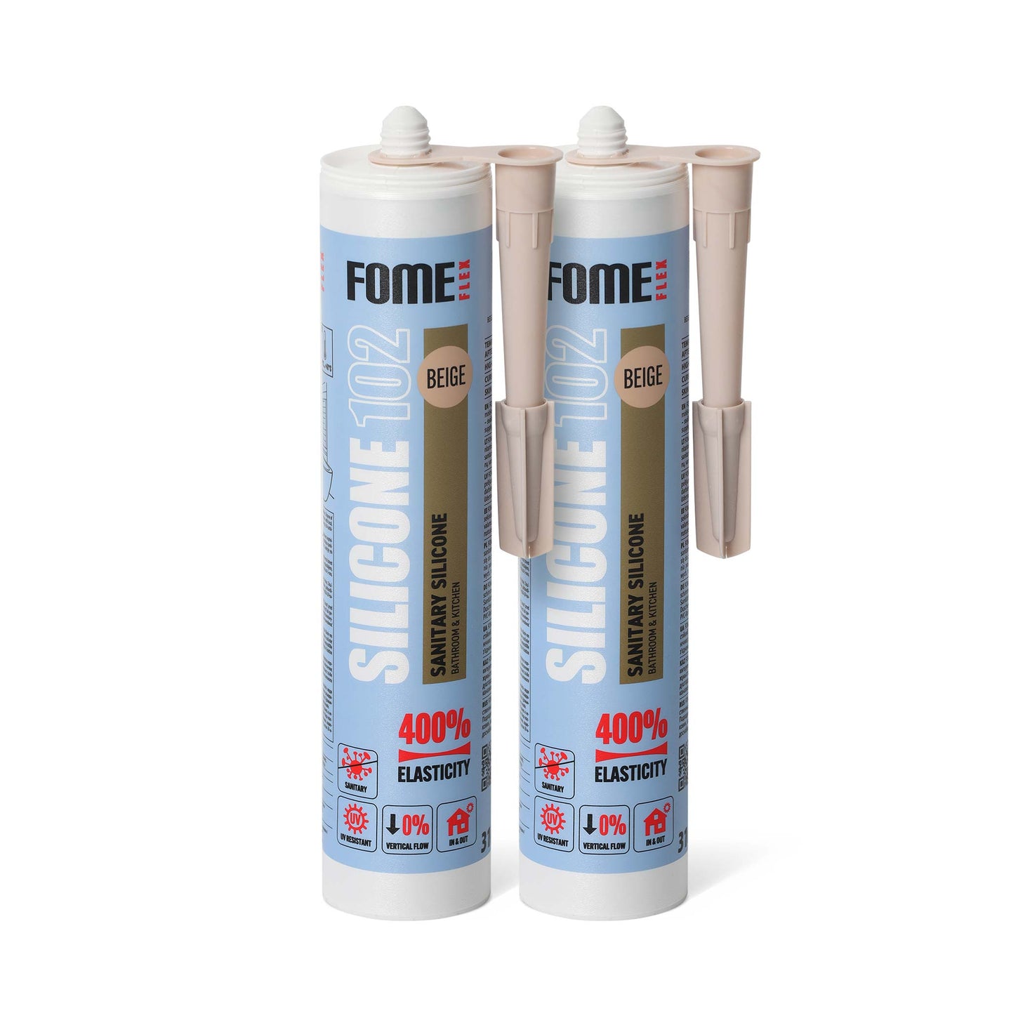 2 Stück FOME FLEX 102 Sanitärsilikon für Bad & Küche, beige