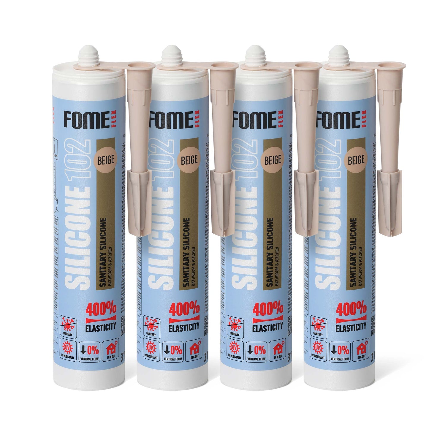 4 Stück FOME FLEX 102 Sanitärsilikon für Bad & Küche, beige