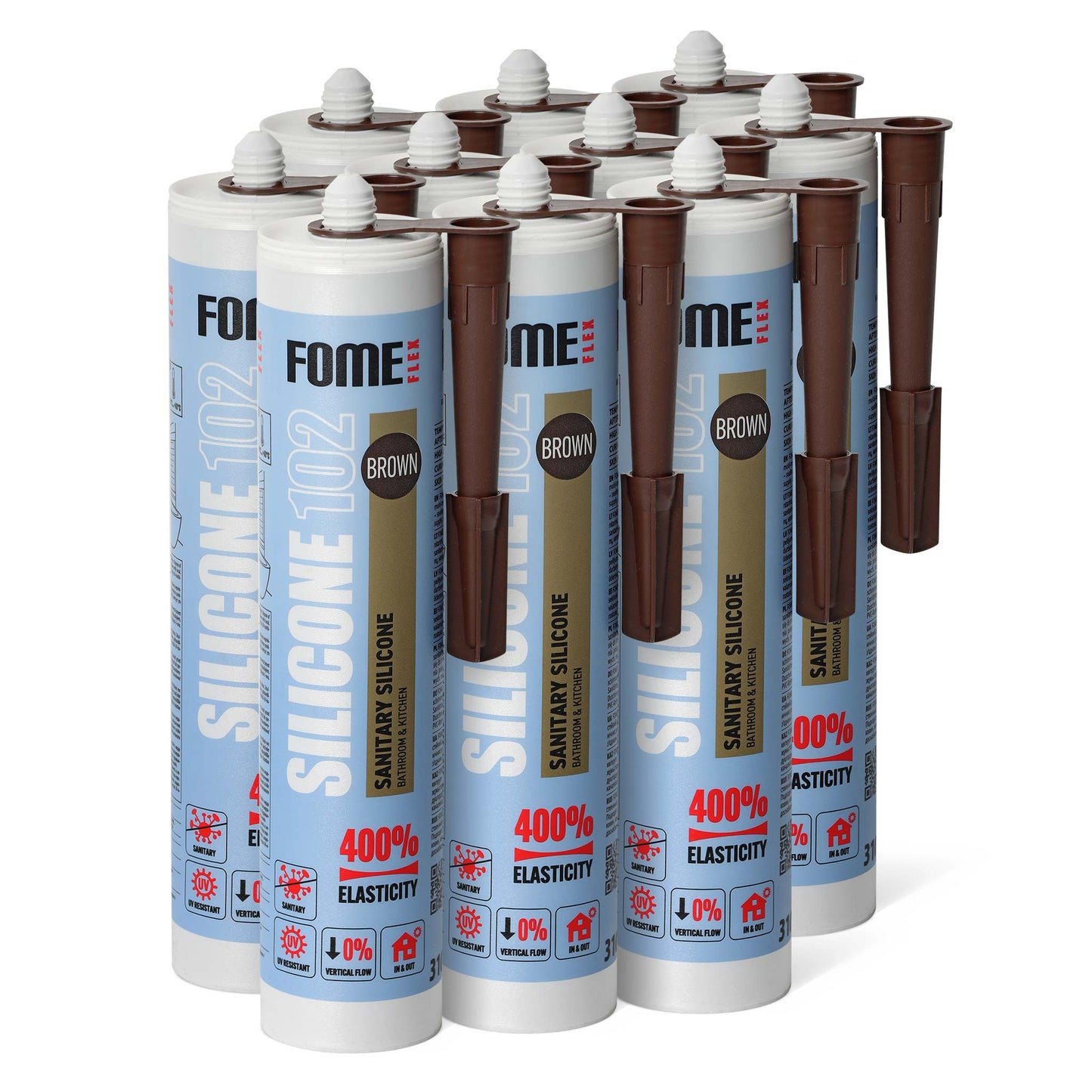 10 Stück FOME FLEX 102 Sanitärsilikon für Bad & Küche, braun
