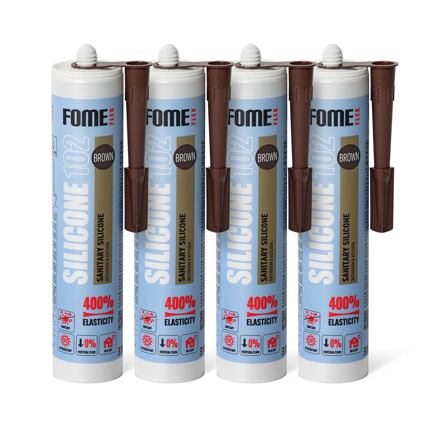 4 Stück FOME FLEX 102 Sanitärsilikon für Bad & Küche, braun