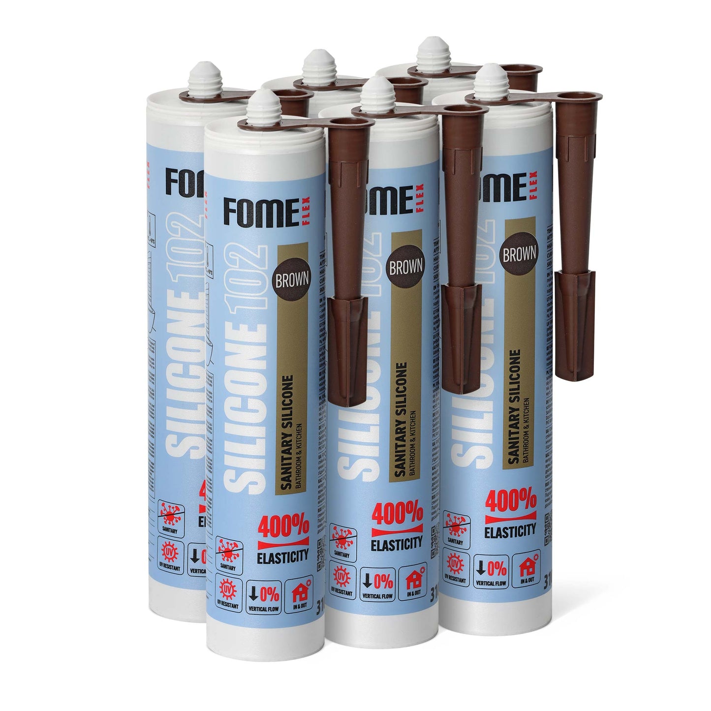 6 Stück FOME FLEX 102 Sanitärsilikon für Bad & Küche, braun