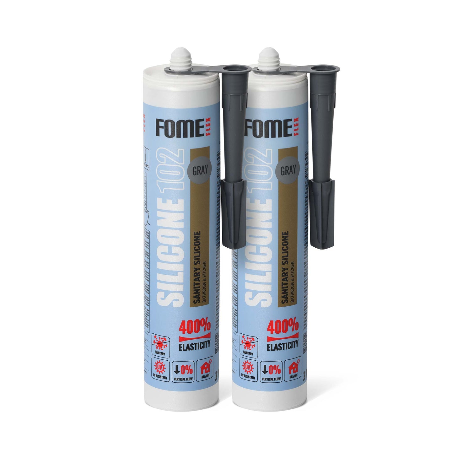 2 Stück FOME FLEX 102 Sanitärsilikon für Bad & Küche, grau