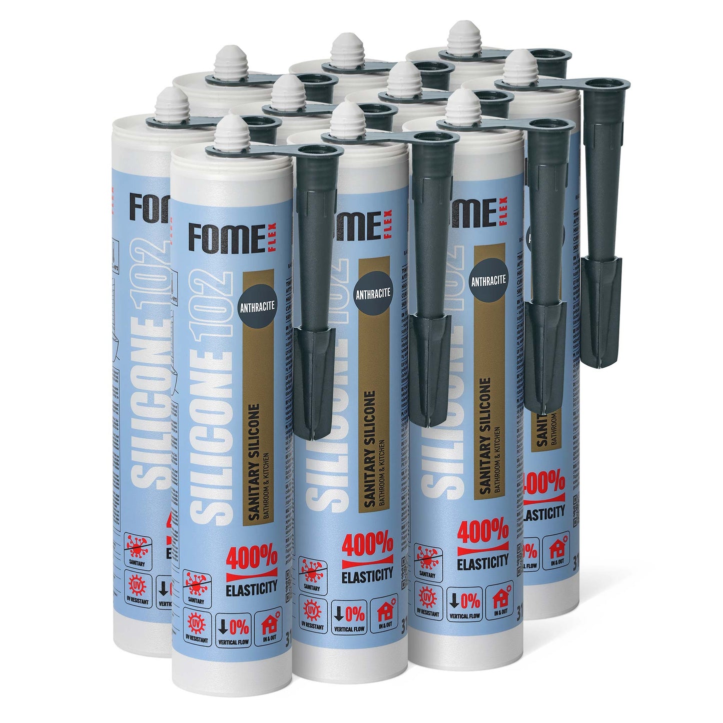 10 Stück FOME FLEX 102 Sanitärsilikon für Bad & Küche, anthrazit