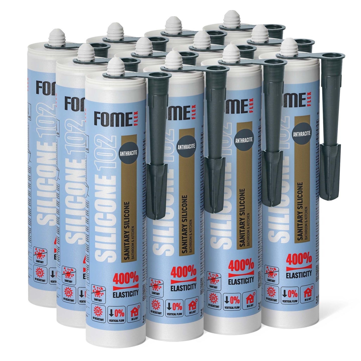 12 Schachtel FOME FLEX 102 Sanitärsilikon für Bad & Küche, anthrazit
