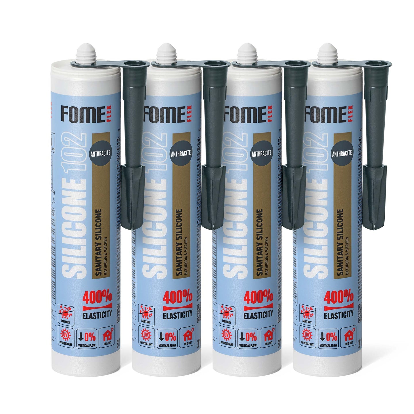 4 Stück FOME FLEX 102 Sanitärsilikon für Bad & Küche, anthrazit