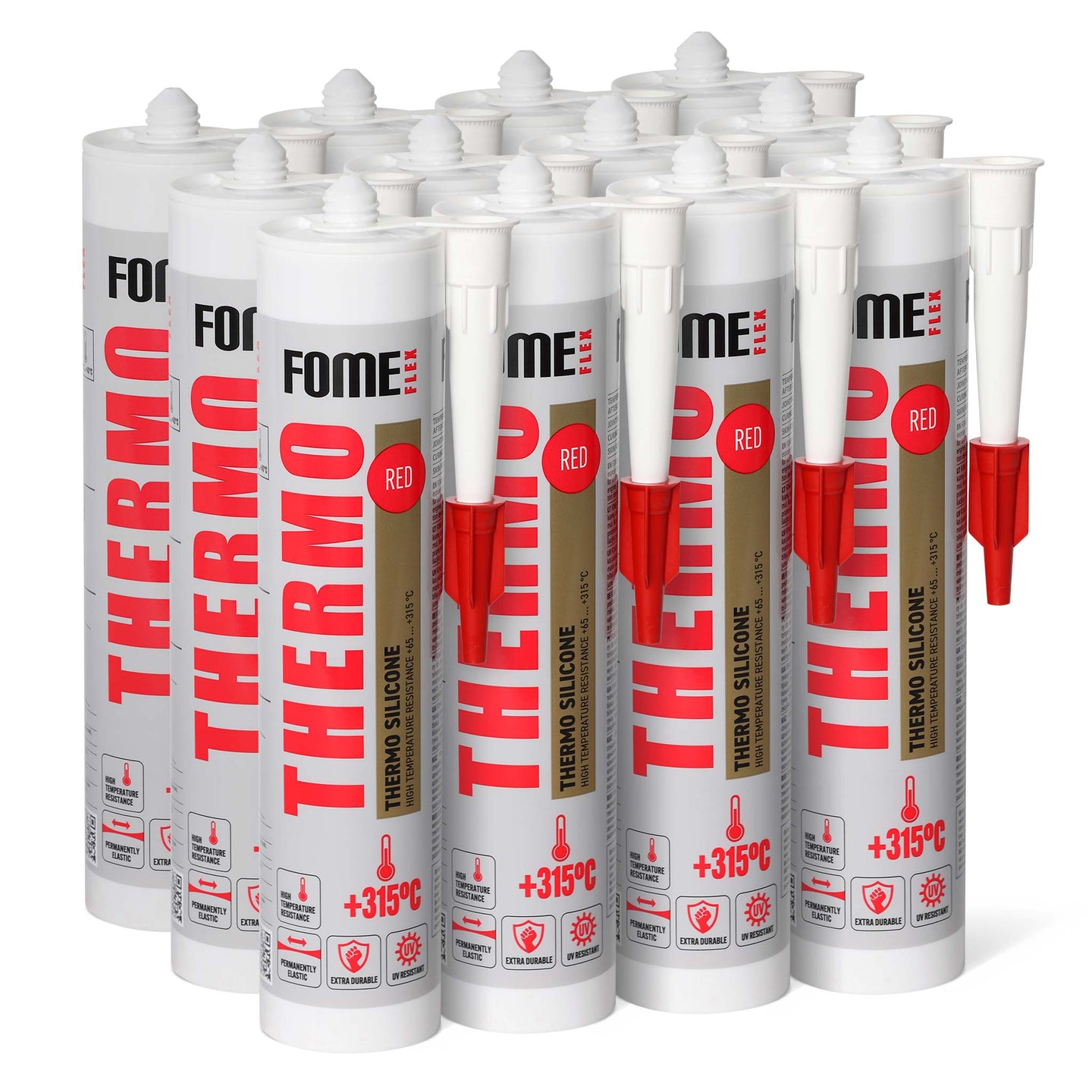 12 Stück FOME FLEX Hochtemperatur-Silikon THERMO 315 °C, rot