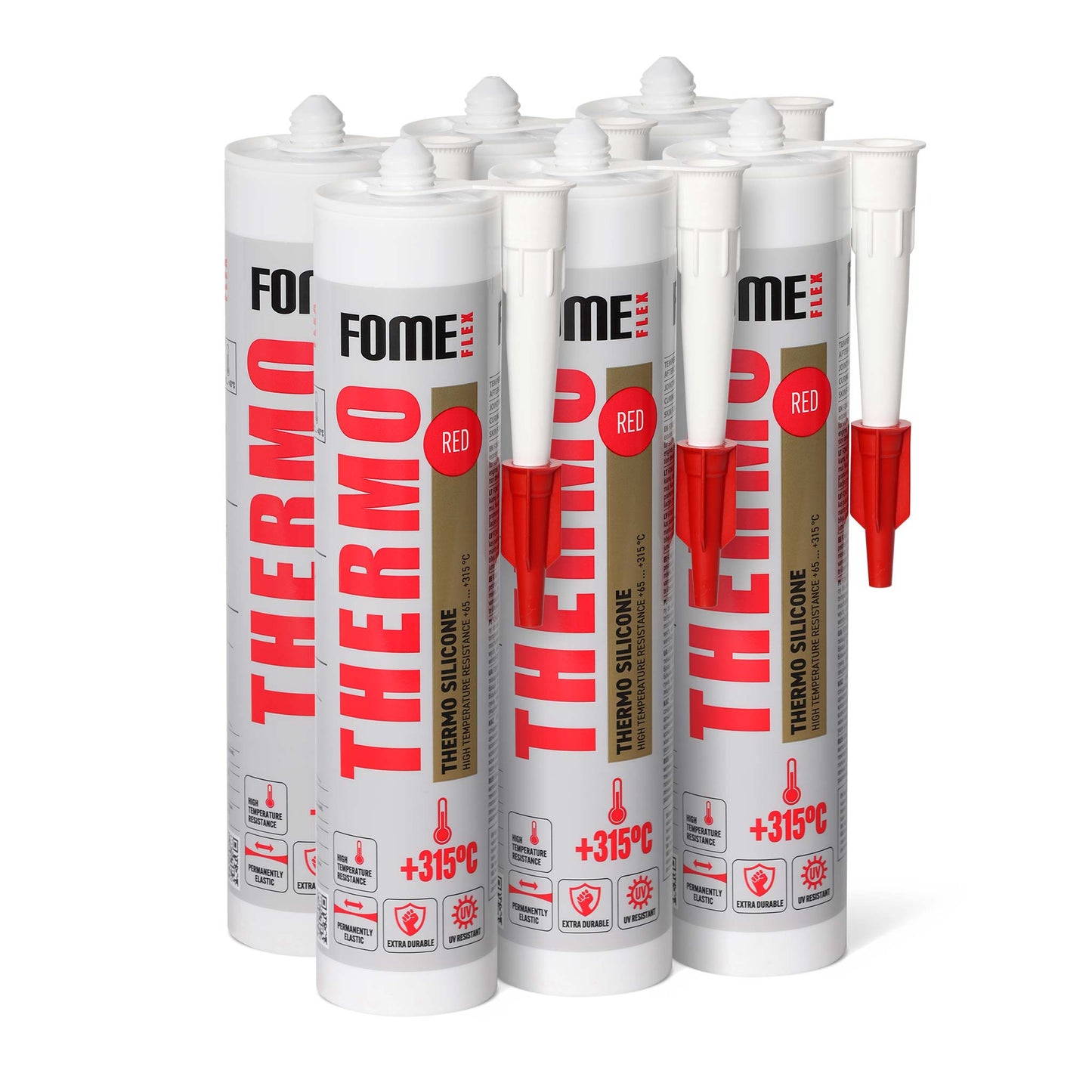 6 Stück FOME FLEX Hochtemperatur-Silikon THERMO 315 °C, rot