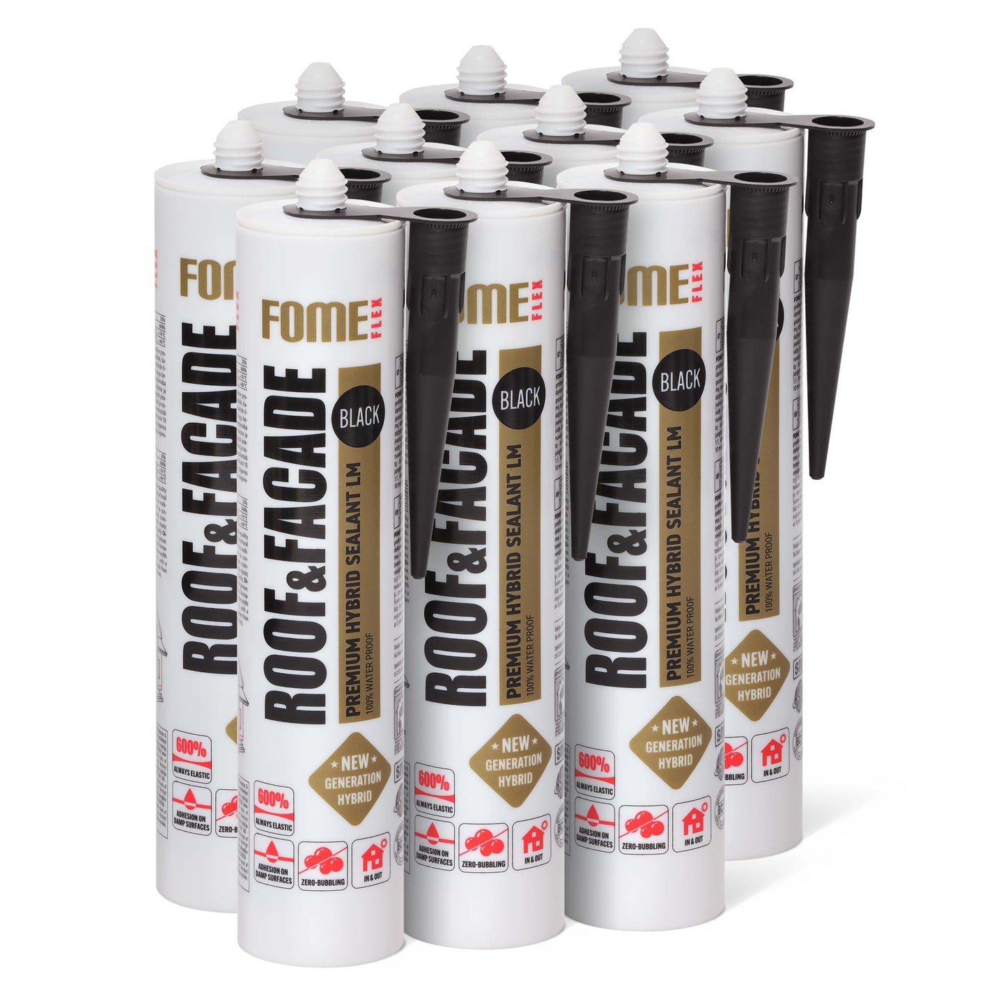10 Stück FOME FLEX ROOF & FACADE, schwarz, 300ml