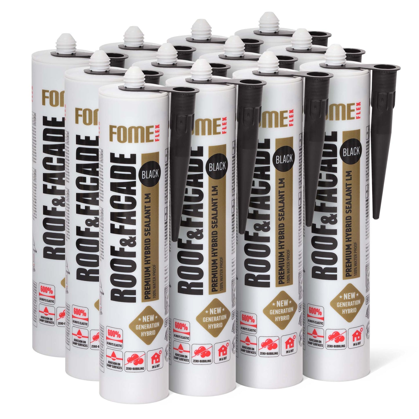 12 Stück FOME FLEX ROOF & FACADE, schwarz, 300ml