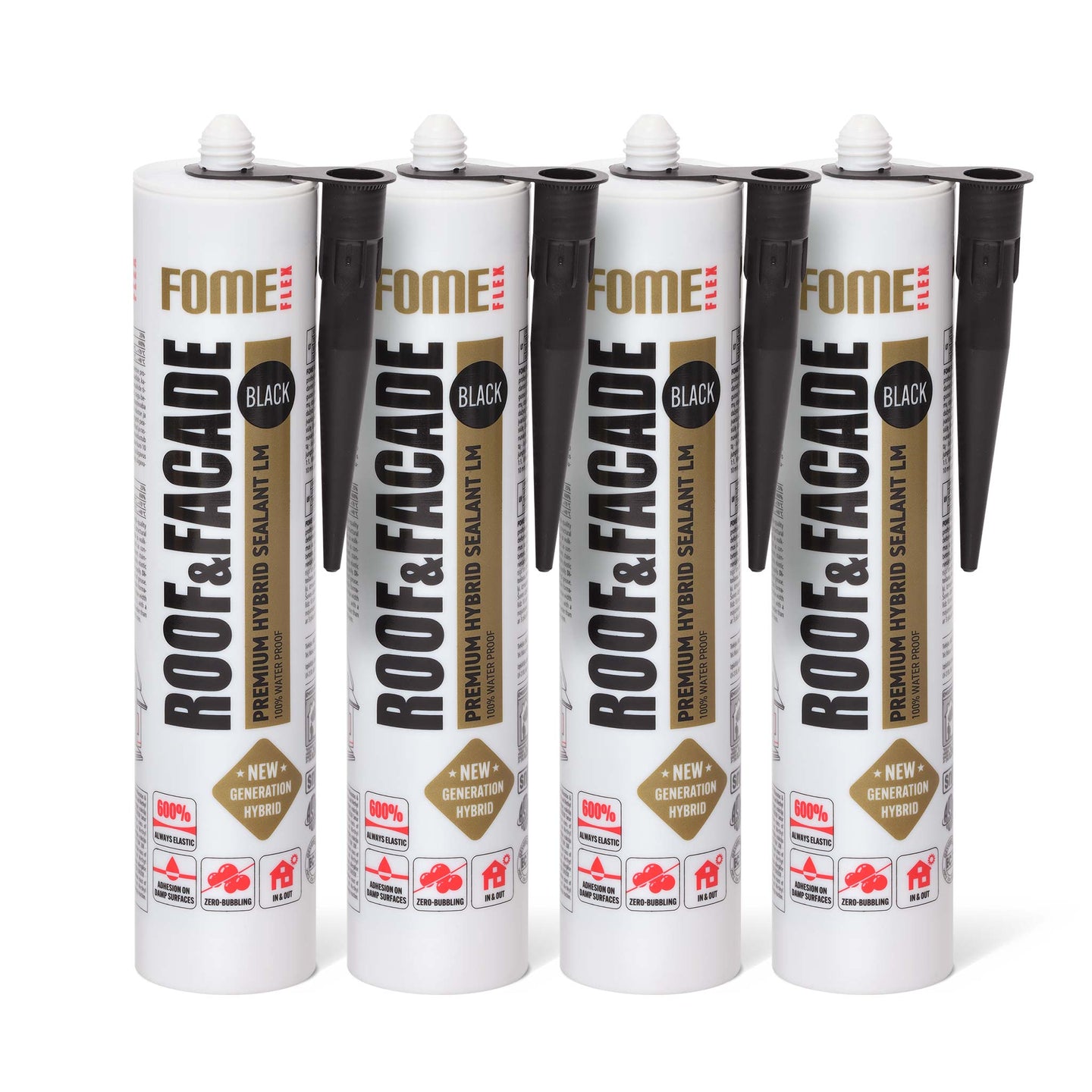 4 Stück FOME FLEX ROOF & FACADE, schwarz, 300ml