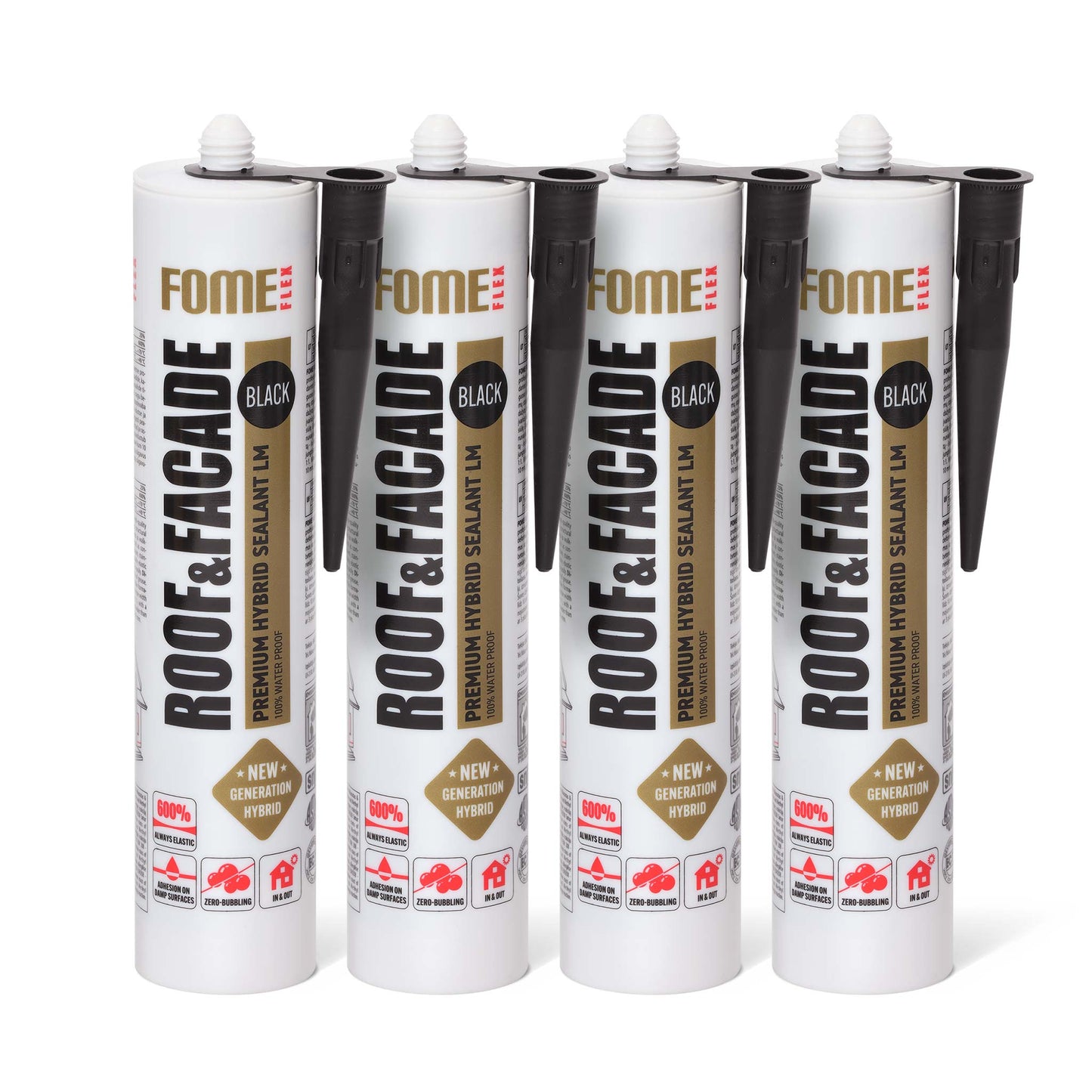4 Stück FOME FLEX ROOF & FACADE, schwarz, 300ml