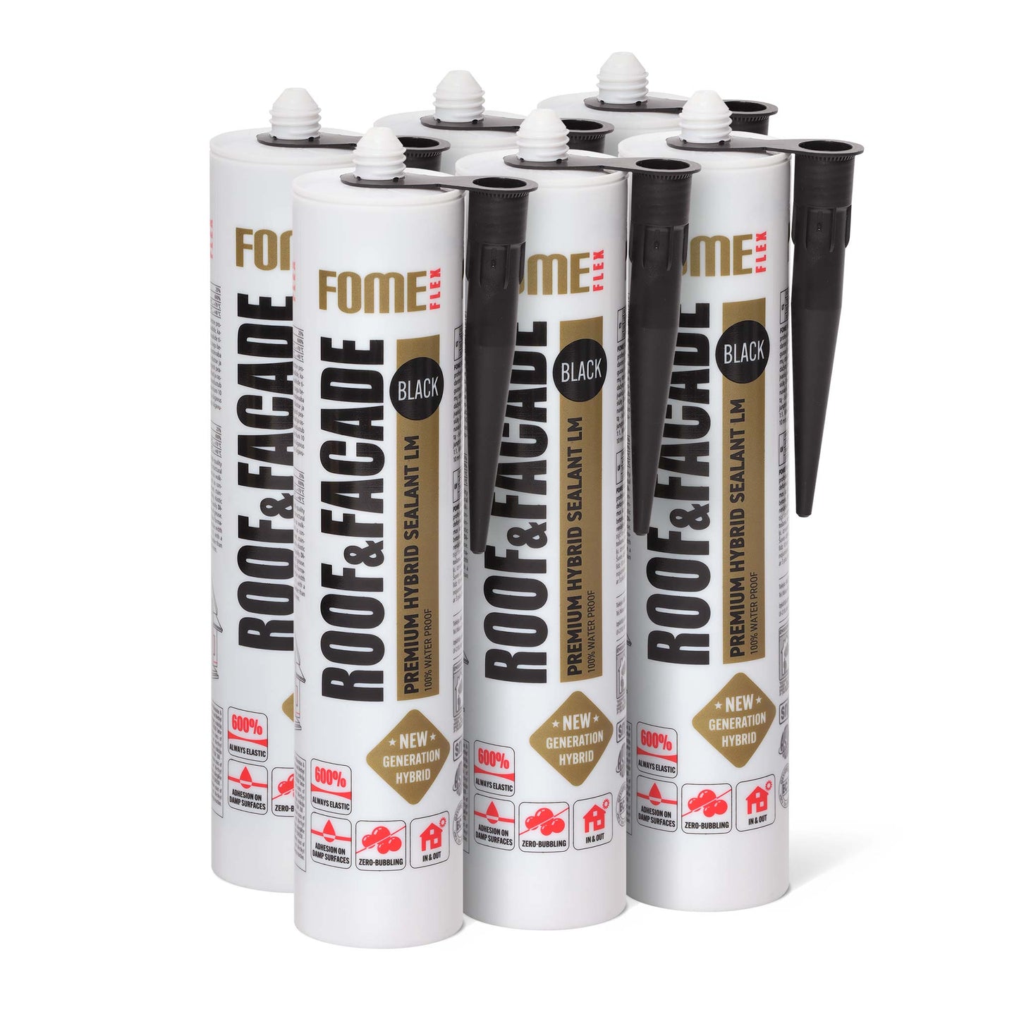 6 Stück FOME FLEX ROOF & FACADE, schwarz, 300ml