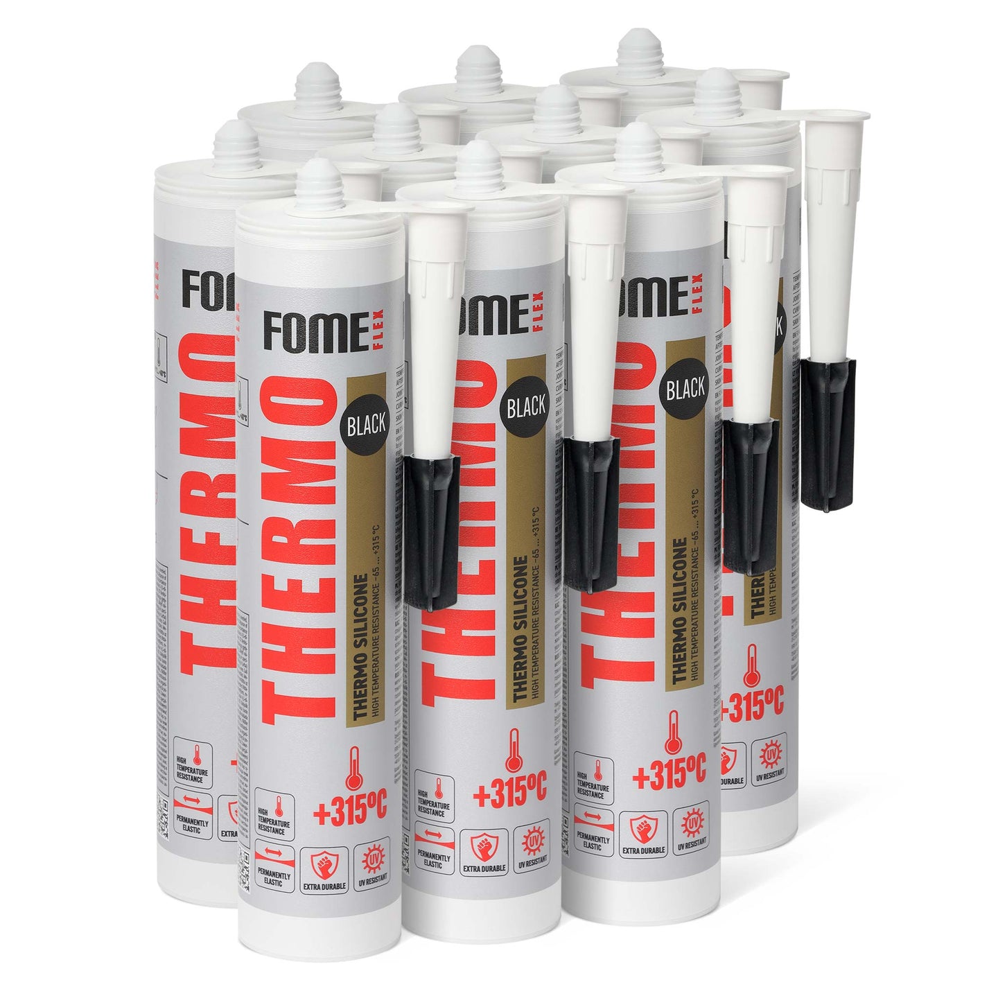FOME FLEX Hochtemperatur-Silikon THERMO 315 °C, schwarz, 300ml, 10 Stück