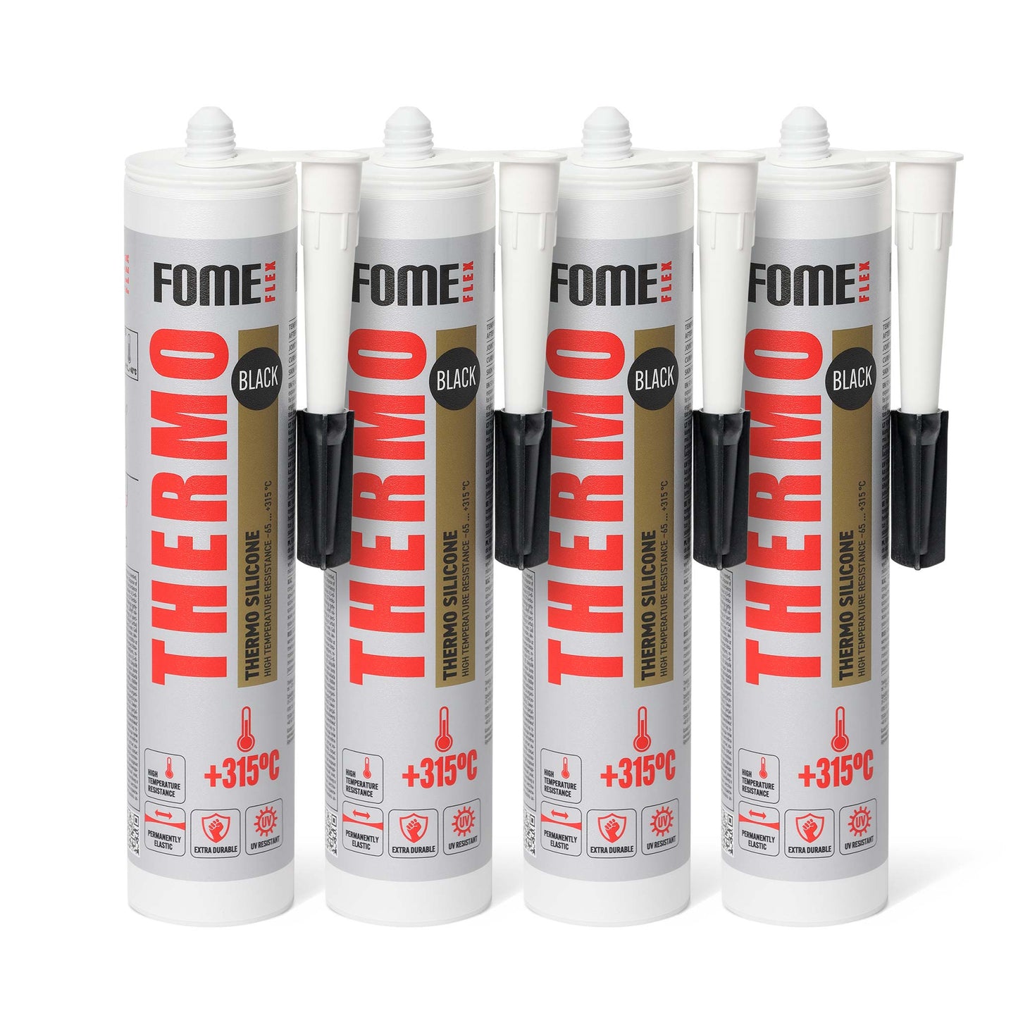 FOME FLEX Hochtemperatur-Silikon THERMO 315 °C, schwarz, 300ml, 4 Stück