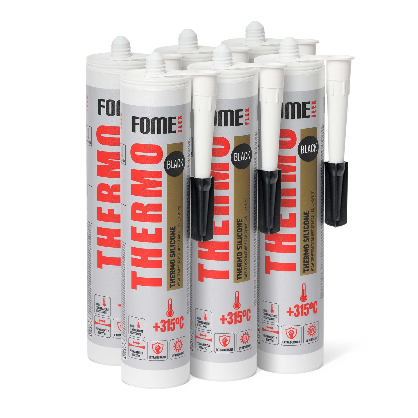 FOME FLEX Hochtemperatur-Silikon THERMO 315 °C, schwarz, 300ml, 6 Stück
