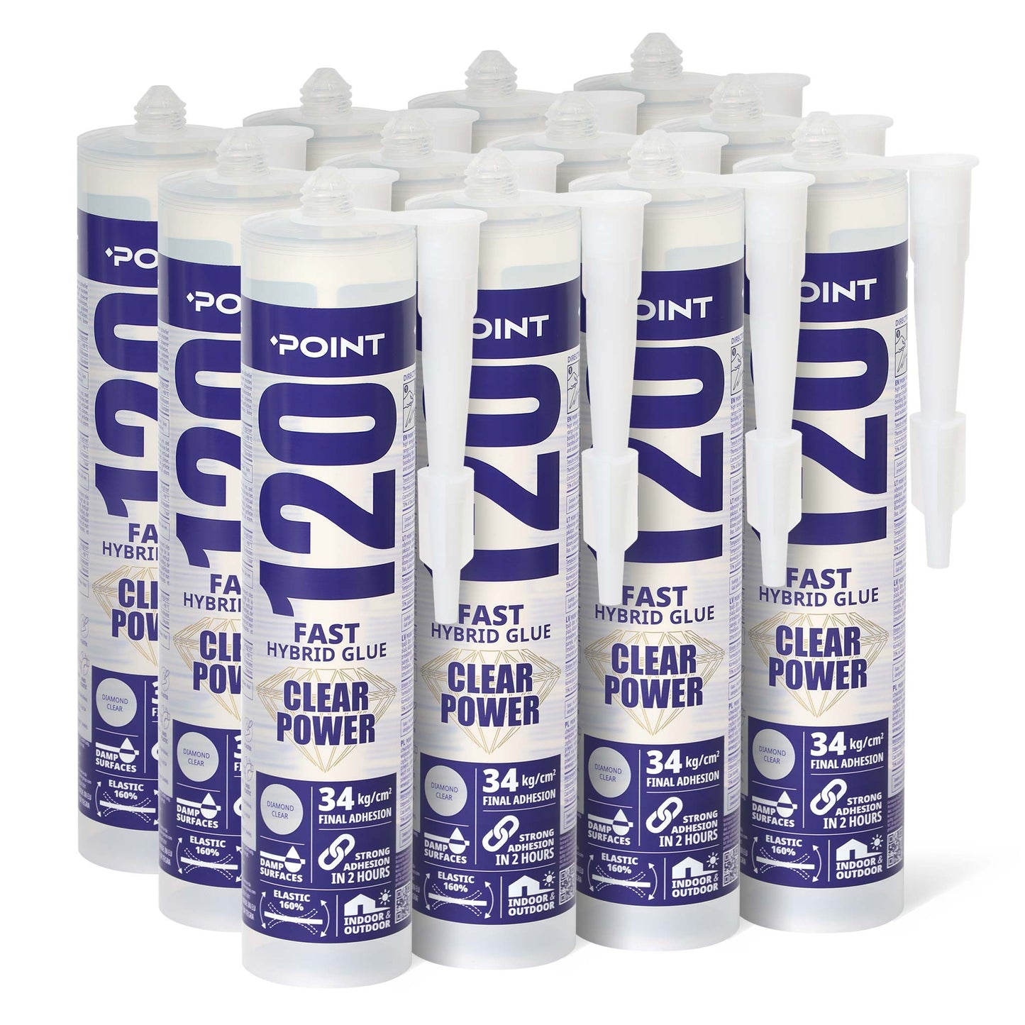12 Schachtel POINT 120 CLEAR POWER, transparent