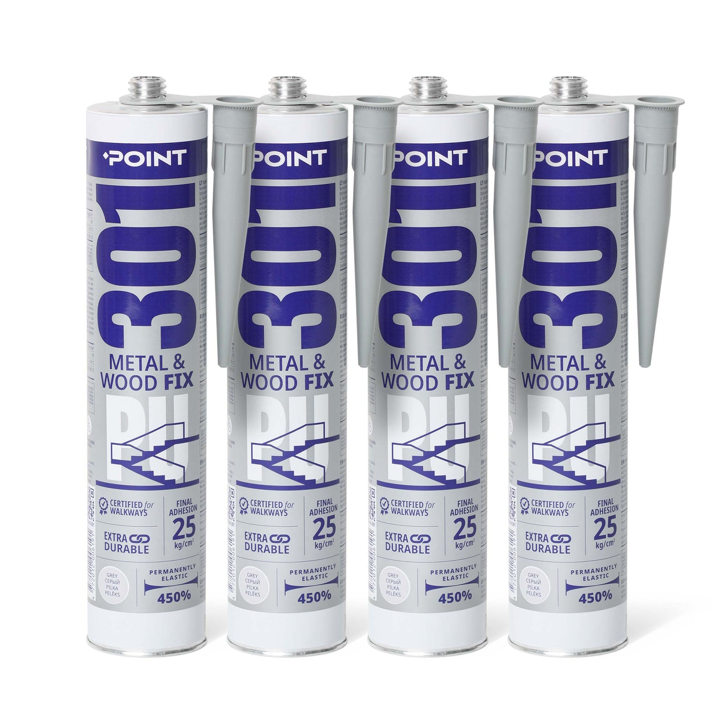 4 Stück POINT 301 PU METAL & WOOD FIX, 300ml