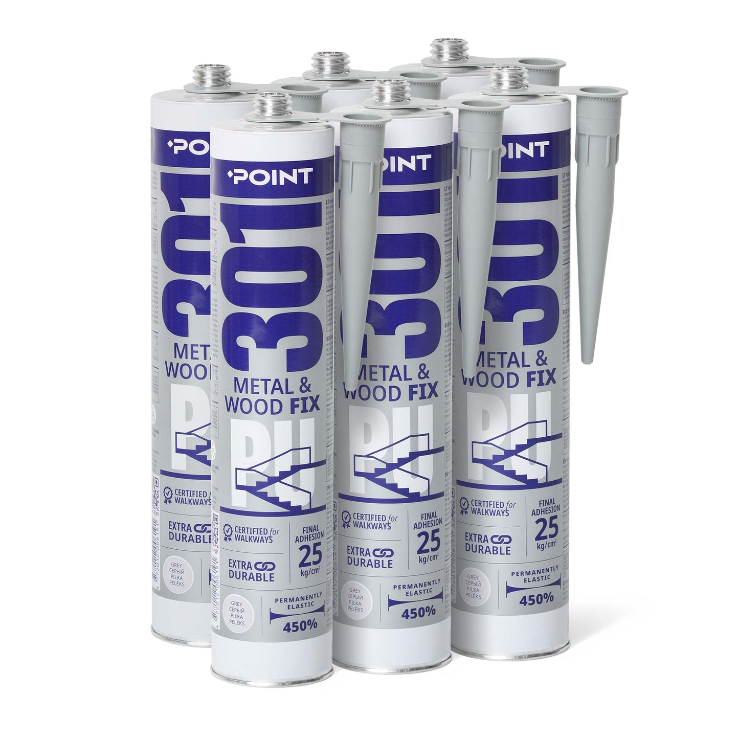 6 Stück POINT 301 PU METAL & WOOD FIX, 300ml