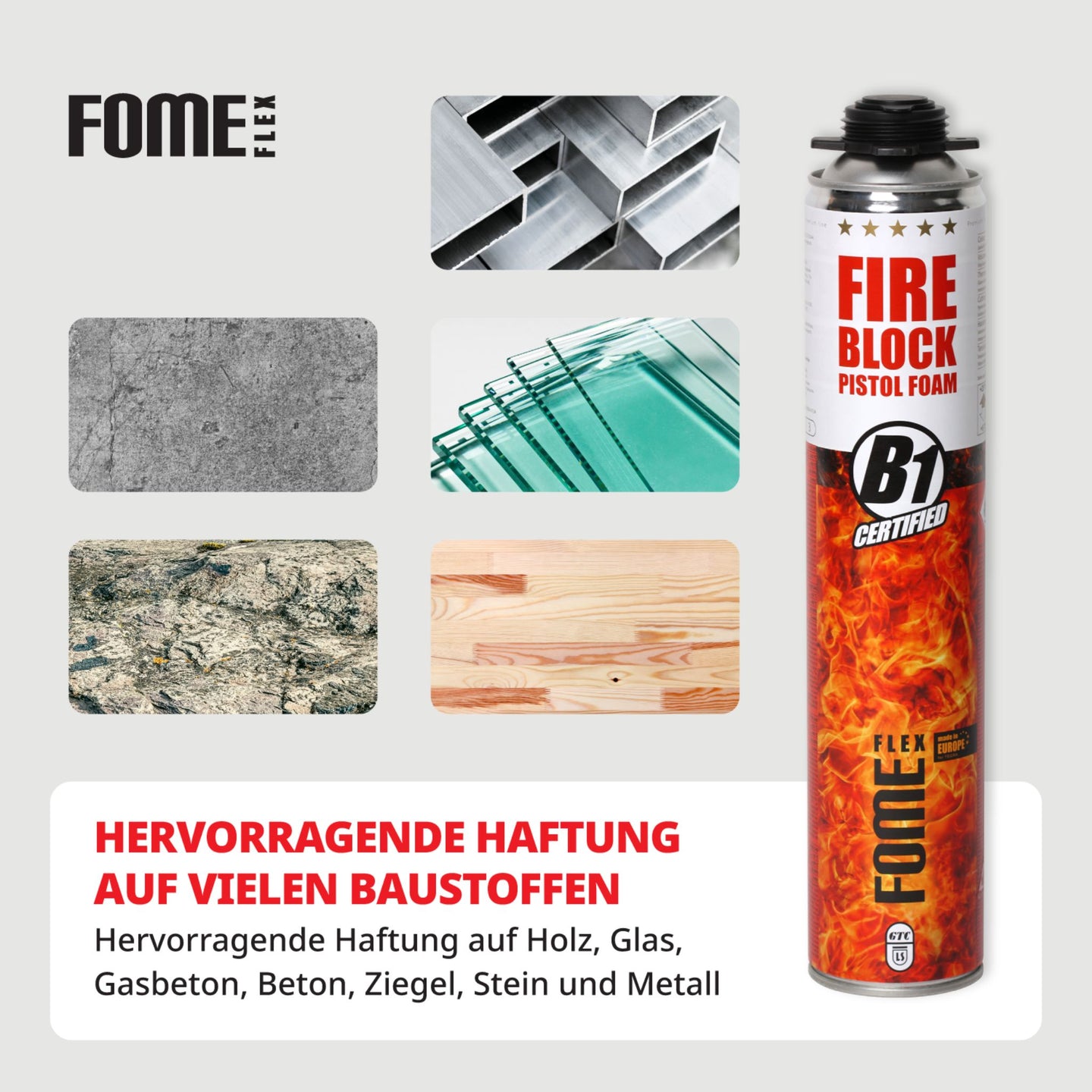 FOME FLEX Fire Block B1 Montageschaum Hervorragende haftung auf vielen Baustoffen