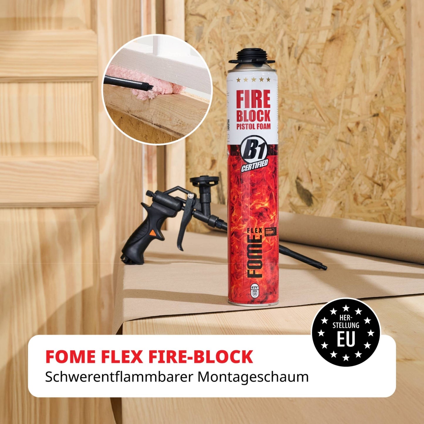 FOME FLEX Fire Block B1 Montageschaum, 750ml Scwerentflammbarer Montageschaum