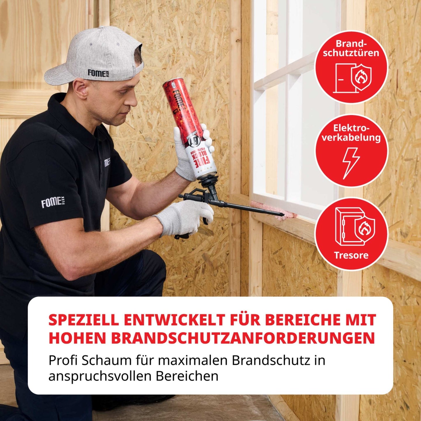 FOME FLEX Fire Block B1 Montageschaum, Speziell entwickelt für bereiche mit hogen Brandschutzanforderungen