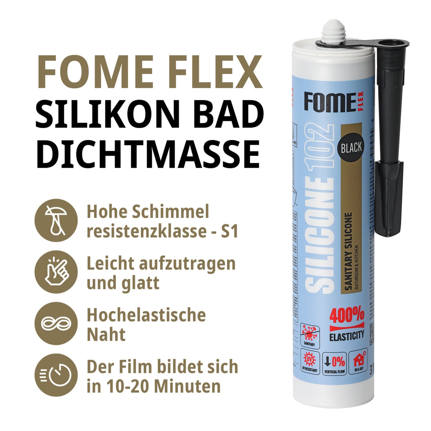 FOME FLEX 102 Sanitärsilikon für Bad & Küche, schwarz, 310ml