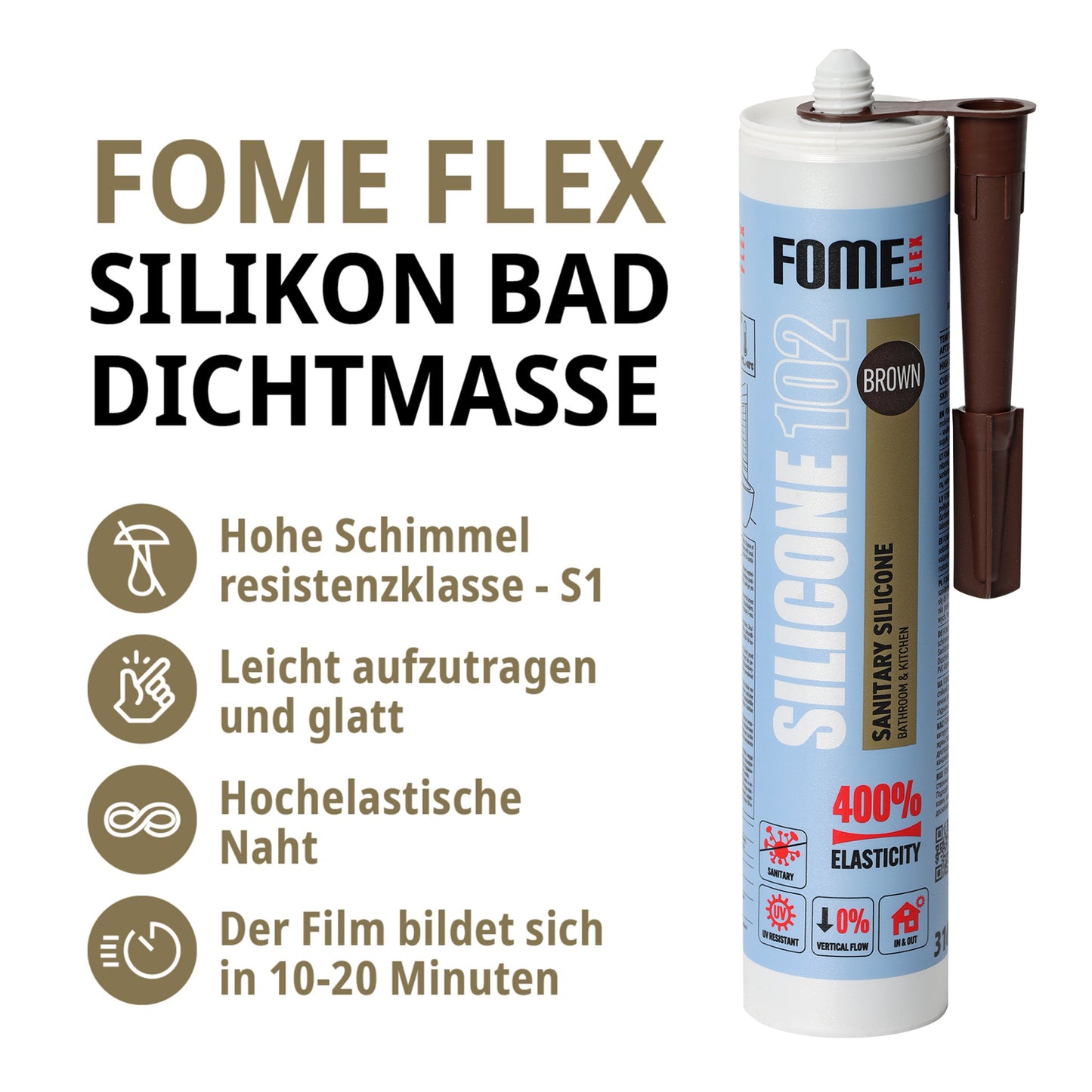 FOME FLEX 102 Sanitärsilikon für Bad & Küche, braun, 310ml