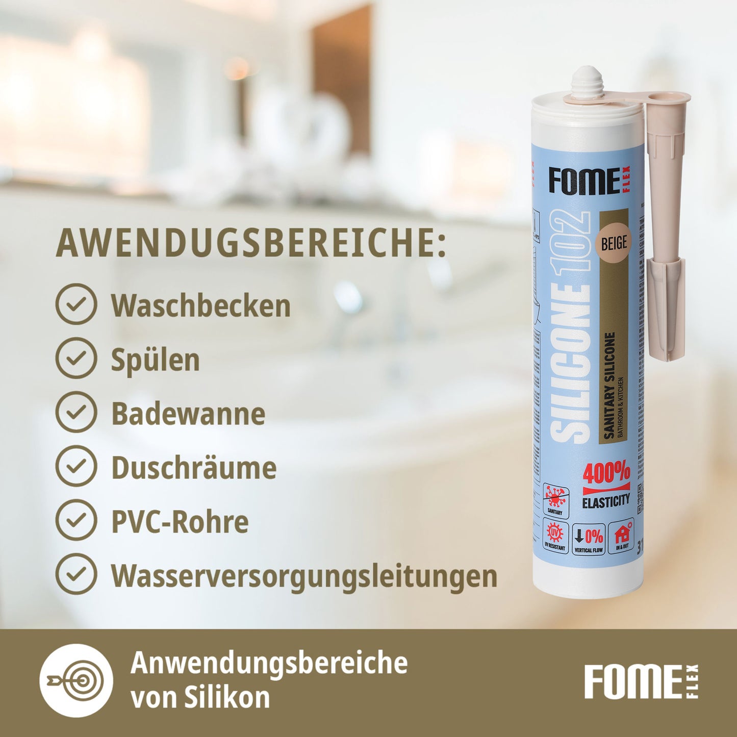 FOME FLEX 102 Sanitärsilikon für Bad & Küche, beige, 310ml