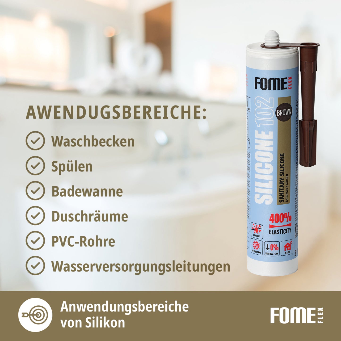 FOME FLEX 102 Sanitärsilikon für Bad & Küche, braun, 310ml