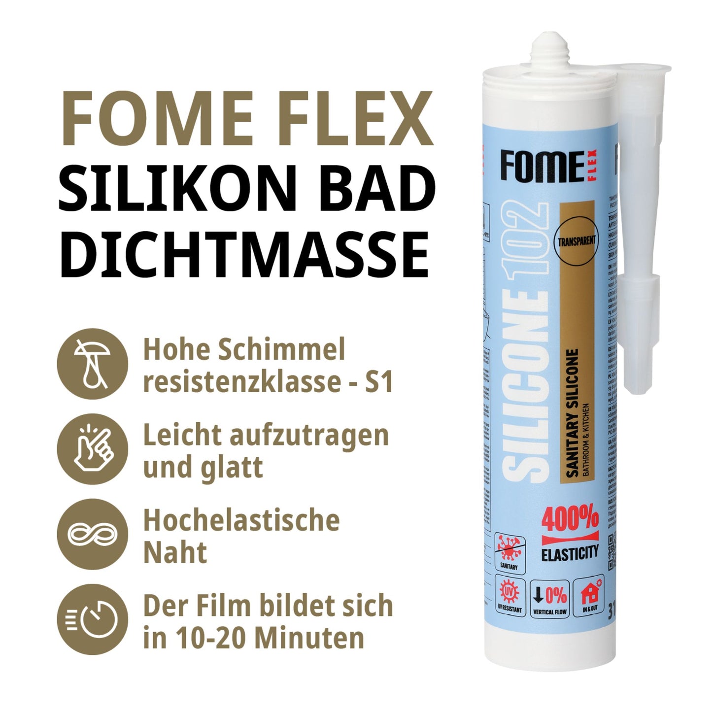 FOME FLEX 102 Sanitärsilikon für Bad & Küche, weiß, 310ml