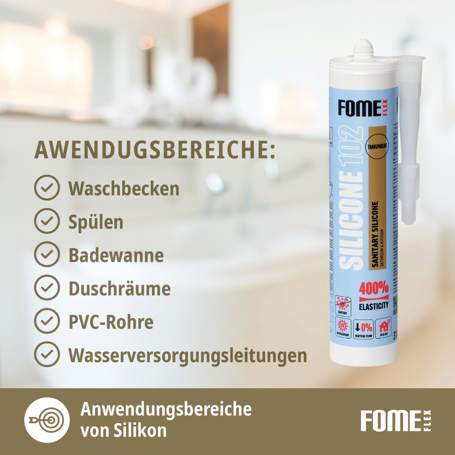 FOME FLEX 102 Sanitärsilikon für Bad & Küche, weiß, 310ml